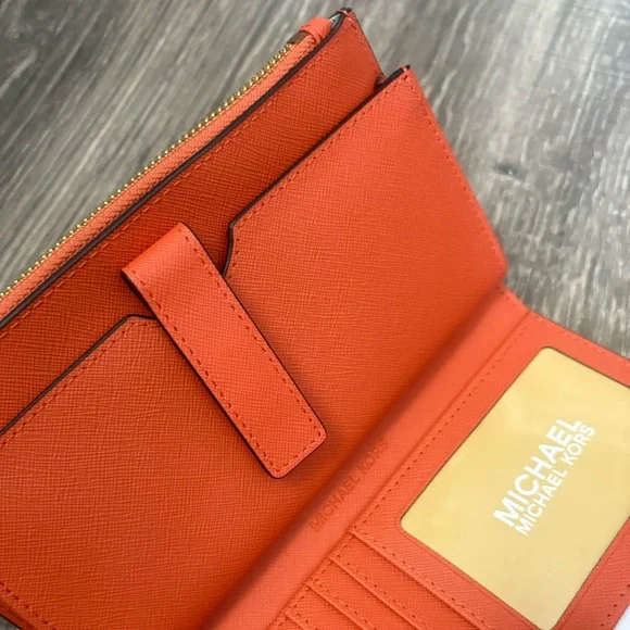 Michael Kors double zip wristlet /wallet jet set travel in tangerine NWT - Picture 6 of 10